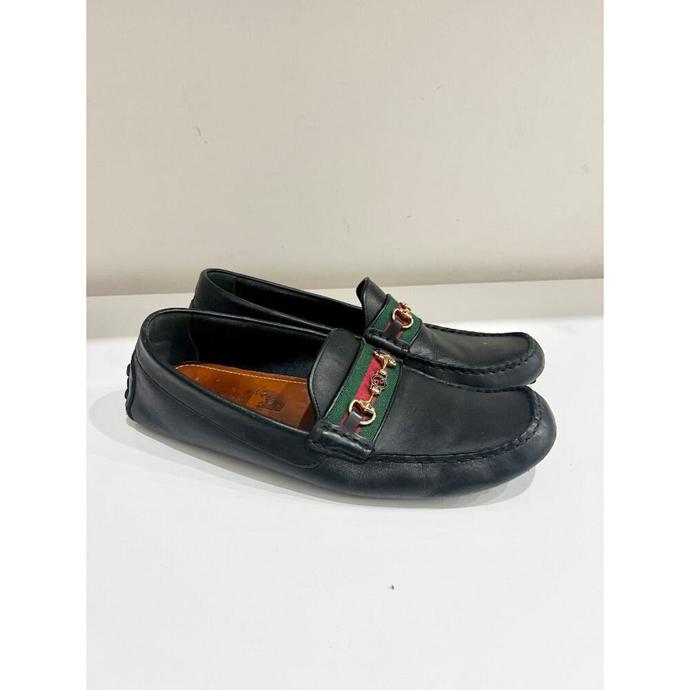 Gucci Black Leather Loafers with Red and Green Accents - Picture 5 of 7